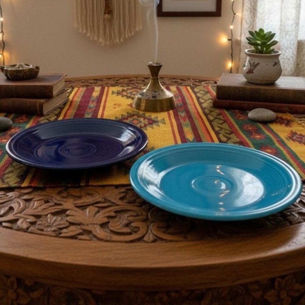 Fiestaware Dessert Plates, Set of 2, Cobalt & Peacock Blue, Vintage Fiesta Ware